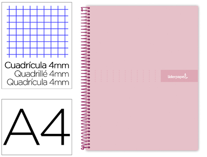 Cuaderno espiral Liderpapel Crafty A4 tapa extradura 80h 90g c/4mm. color rosa